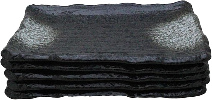 Ebros Gift Artistic Charcoal Grey Tone Hakumu Porcelain Collection Dinnerware Serveware Kitchenware Set Asian Japanese Restaurant Supply (Pack Of 5 Rectangular Wavy Sushi Plates)