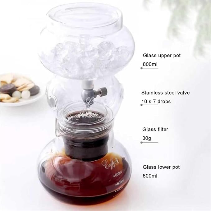 Drip Cold Brew Coffee Maker Iced Dripper Coffee Maker 800ML High Borosilicate Glass Pot With Stainless Steel Adjustable Dripper &amp Reusable Filter For Home Office