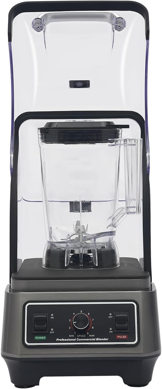 Quiet Professional Blender with Shield 1600W Commercial Countertop Food Blender Food-grade Stainless Steel Multifunctional Blending Machine 9 Speed 67.6OZ for Shakes Smoothies Peree Ice