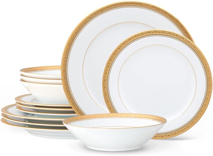 Noritake Crestwood Gold 12-Piece Dinnerware Set Service for 4