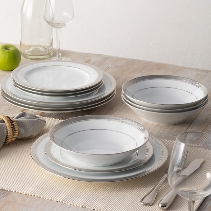 Noritake Crestwood Platinum 12-Piece Dinneware Set Service for 4