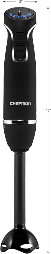 Chefman Immersion Blender 300-Watt Turbo 12 Speed Stick Hand Blender Powerful Ice Crushing Design Purees Smoothies Sauces &amp Soups Detachable Heat Resistant Plastic Blade Guard Protects Pots Bl