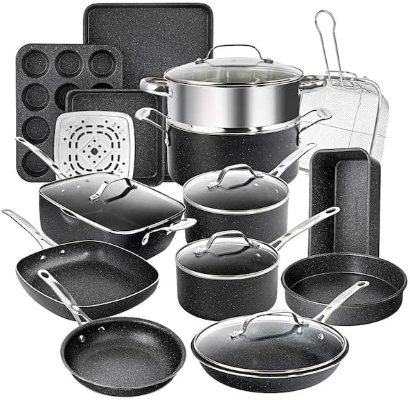 For 20-Piece Aluminum Ultra-Non-Stick Diamond Infused Cookware and Bakeware Set