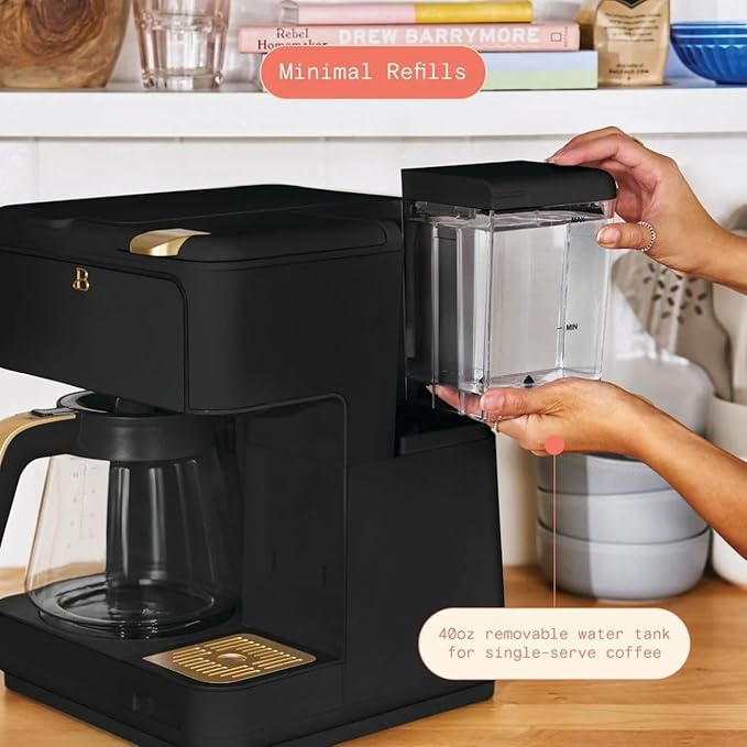 Multi-Brew Coffee Maker – 12-Cup Carafe &amp Single-Serve Pod or Grounds Iced Coffee Mode Programmable Touch Display Includes Filters (Black Sesame)