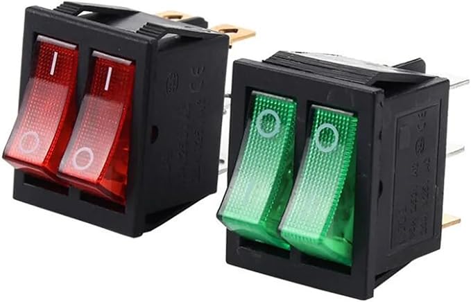 KCD8-212N Rocker Switch Dual 2 Gears 6 Feet Rice/Hot Pot Electric Baking Pan Electric Heater Oil Heater with Light Power Switch(Red and Green)