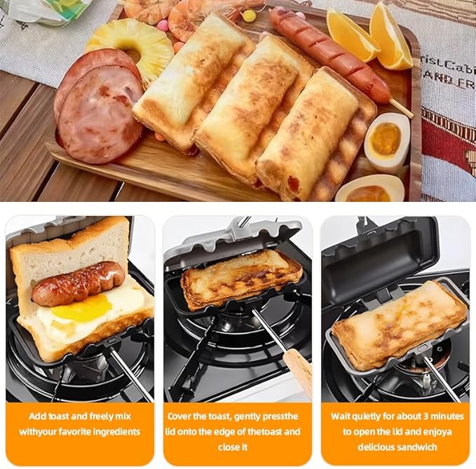 Hot Dog Toaster Bun And Hotdog Toaster Pie Maker Double Sided Baking Pan Pie Iron Mountain Pie Maker Cast Iron Sandwich Maker Flip Grill Pan For Breakfast Pancakes Toast Omelets
