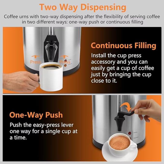 75 Cup 12L/3.17Gallon Commercial Coffee Urn Festa Essential 950W Large Percolate Coffee Maker Hot Beverage dispenser With Double Dripless Faucet Quick-Brewing Hot Water Urn for CateringHomeEvents