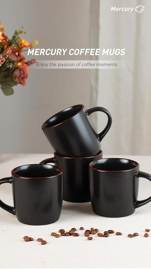 Famiware Venus Dinnerware Sets and Mercury Coffee Mugs Set of 4 16 Pieces Plates and Bowls Sets Microwave and Dishwasher Safe Black