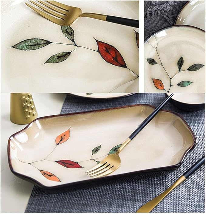 Stoneware Leaves Dinnerware Set 52 PieceCeramic Bowls and Plates SetMicrowave and Dishwasher Safe.