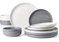 Famiware Milkyway Plates and Bowls Sets 12 Pieces Stoneware Dinnerware Sets Dishes Set for 4 White &amp Dark Gray