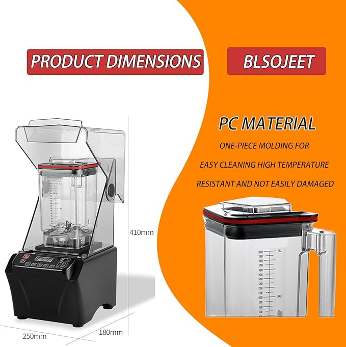 Multifunction Blender - 2000W Ice Blender with Soundproof CoverSmart Panel2000ml Cup for Smoothies Nuts Ice and Fruits