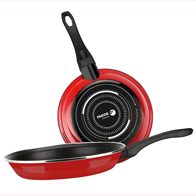 Fagor Optimax Induction Saucepan Set 8-Piece Set 3 Cooking Pots 18-20-24 cm 3 Glass Lids 2 Frying Pans 20-24 cm Enamelled Steel Non-Stick Coating without PFOA Suitable for All Types of Cookers