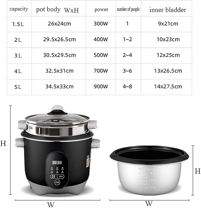 Rice Cooker with Steamer Non-Stick Inner Pot Intelligent Insulation Make Rice &amp Steam Healthy Food &amp Vegetables(5L) ()