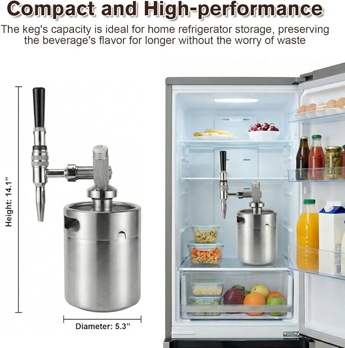 Nitro Cold Brew Coffee Maker 64oz SS Mini Keg Cold Brew Maker Nitro Coffee Machine System with Pressure Relief Valve &amp Stout Creamer Faucet Nitro Keg Coffee Growler for Homebrewing