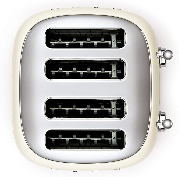 Smeg 50s Retro 4-Slot Toaster TSF03CRUS Bundle with Bamboo Tongs - Cream