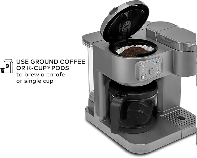 K-Duo Essentials Coffee Maker for Hot and Iced Drinks Single Serve KCup Pod Brewer and 12 Cup Carafe Drip Coffee Pot 72 oz Water Reservoir Perfect for Home &amp Office (Gray)