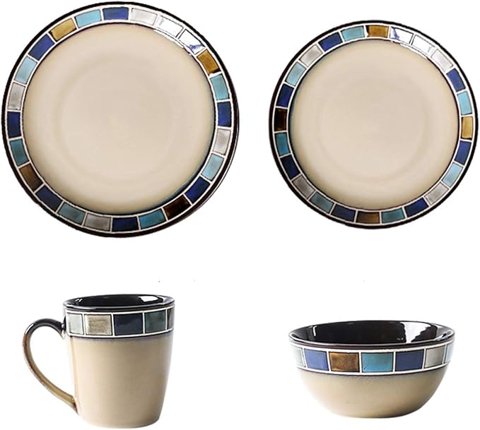 Dinner Plates Kitchen Dinnerware Set Household Steak Cutlery Set Durable Ceramic Dinner Plate Sets Includes Steak Plate Salad Plate Cereal Bowl and Mug KitchenBlu