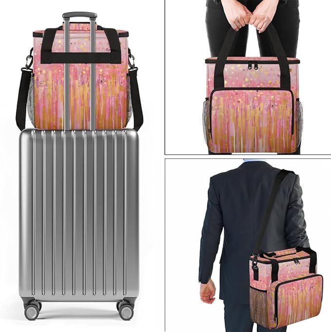 Glitter Coffee Maker Carrying Bag Peach Red Portable Travel Storage Tote Bag Compatible with K-Mini or K-Mini Plus Single Serve Coffee Brewer Carrying Case with Multiple Pockets &amp Shoulder Strap