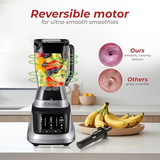 Koblenz Professional Countertop Blender 1200W Stainless Steel 3 Smart Programs Touch Screen Pulse 68 oz Jar Ultra-Quiet Black/Chrome LKM-9406