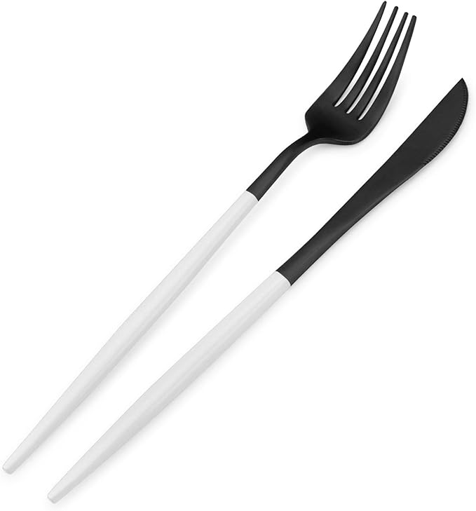Matte Black Silverware Set with white handle Bysta 20-Piece Stainless Steel Flatware Set Kitchen Utensil Set Service for 4 Tableware Cutlery Set for Home and Restaurant Dishwasher Safe