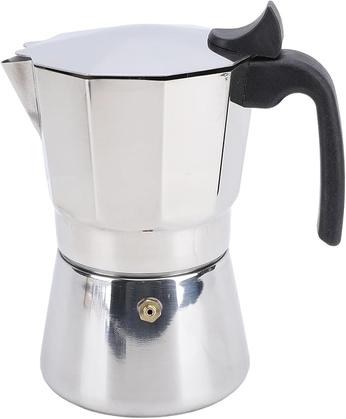 Jonlaki Stovetop Coffee Maker - Premium Stainless Steel Octagonal Design with Even Heat Distribution for Home and Outdoor Use 150ML Silver (300ML)