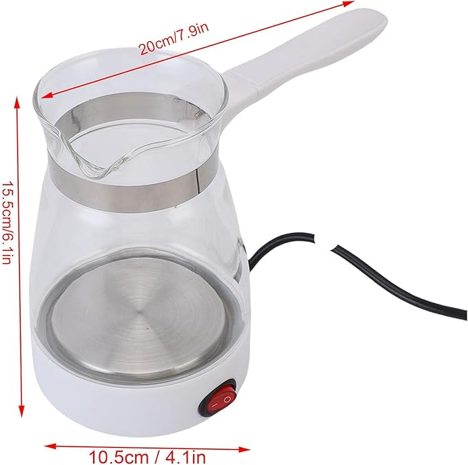 600ML Electric Turkish Coffee Maker 600W Electric Turkish Coffee Pot Glass Stainless Steel Coffee Tea Warmer Kettle Removable Anti Scald Handle for Home Heat Water Tea