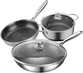 316 Stainless Steel Premium Non-stick Cookware 3 Pieces Set 28CM Frying Pan32CM Wok Pan With Lid26CM Flat-Bottomed Soup Pot With Lid