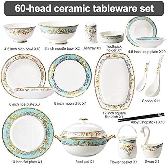 Elegant Dinnerware Set Dinner Plates Bowls Set Dinnerware Sets Porcelain Bone China Dish Sets Bowls/Dessert Plates/Dinner Plates/Pot/Saucers Prime Service For 1060 Pcs