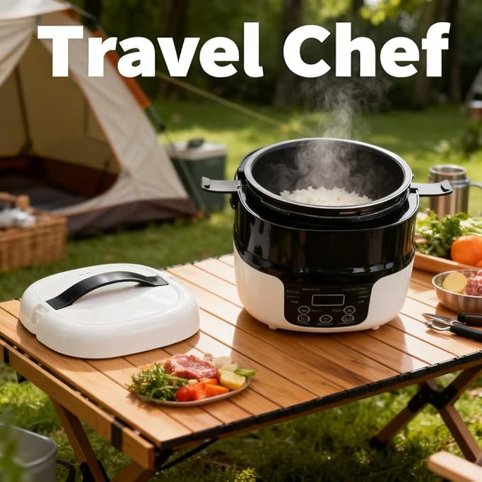 Mini Rice Cooker Electric 2L Nonstick Pot 7 Stage Heat Control 12V 24V for Car Use - Slow Cooking Technology Safe Operation Ideal for Travel and Camping
