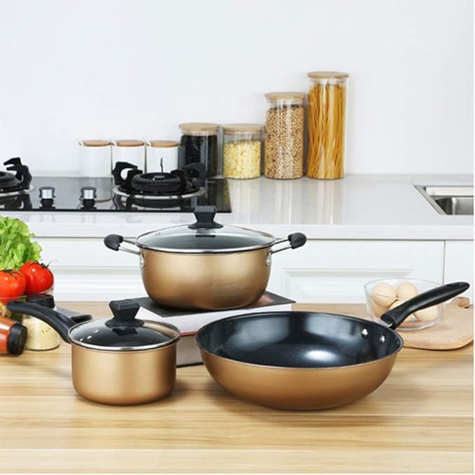 Cookware Set Pan &amp Pot Set 3 Piece Stock Pot Saute Pan Hot Milk PanGlass Lid NonstickCan Be Used for A Variety of Heat Sources Including Cookers Pan Sets
