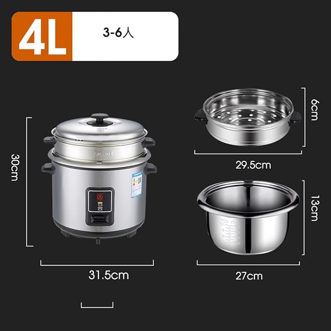 THEGA Electric Rice Cooker and Steamer with Automatic Cooking Removable Non Stick Bowl Stainless Steel Tempered Glass Lid with Steel Vent 700W Cook Warm Function Healthy Rice Cooking(4L)
