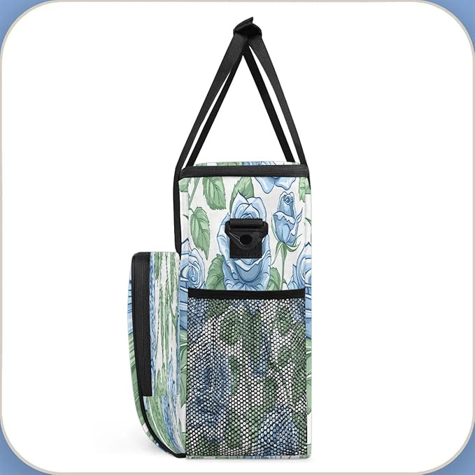 Blue Rose Print Coffee Maker Carrying Bag Compatible with K-Mini or K-Mini Plus Portable Single Cup Coffee Maker Case with Pockets for K Cup Pods