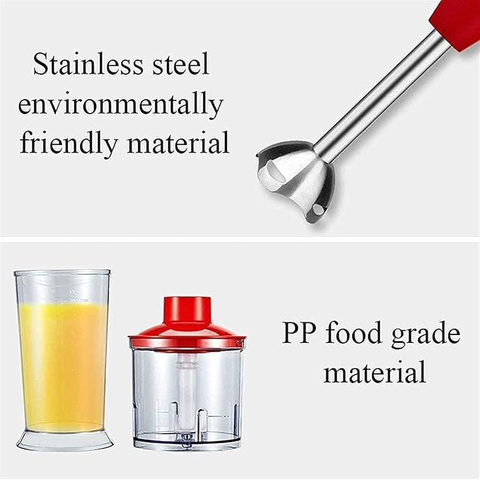 Cordless Variable Speed Hand Blender with Chopper and Whisk Attachment Red