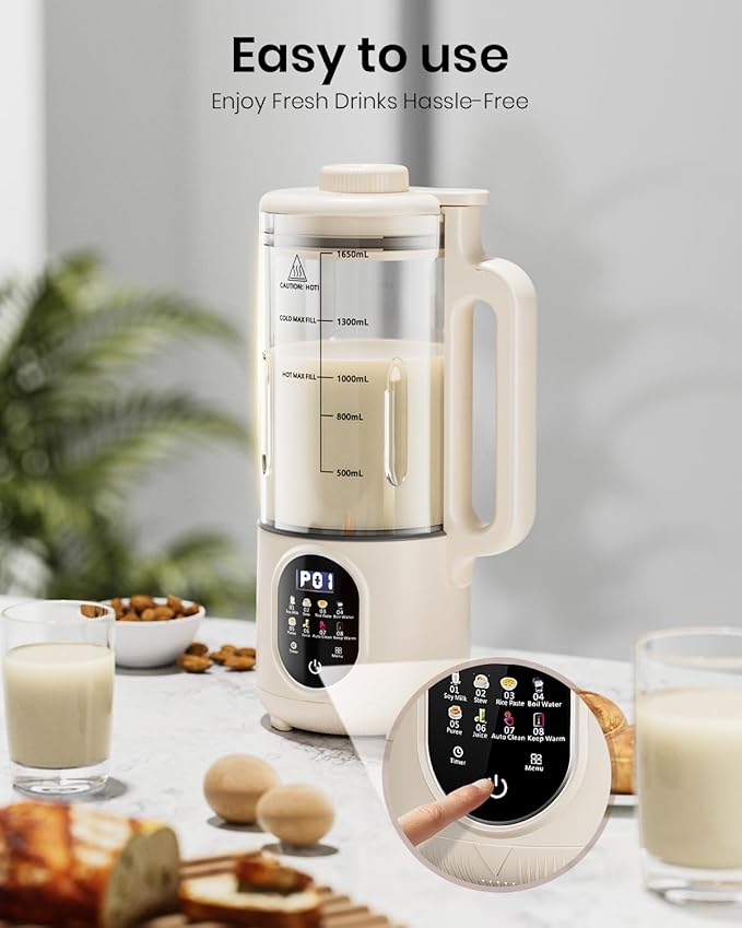 55oz Family Size Nut Milk Maker (5-6 Cups) Soy Milk Maker Machine for Almond/Oat/Soy/Cashew Milk Juice &amp Smoothie Almond Milk Maker with Auto Clean/Self-Clean Delay Start Boil Water &amp Kee