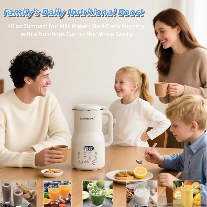 8-in-1 Automatic Nut Milk Maker Blender 40.6oz Homemade Almond Oat Coconut Soy Plant-Based &amp Non-Dairy Milks Soybean Machine with Delay Start Keep Warm Self-Cleaning &amp Boil Water Funct