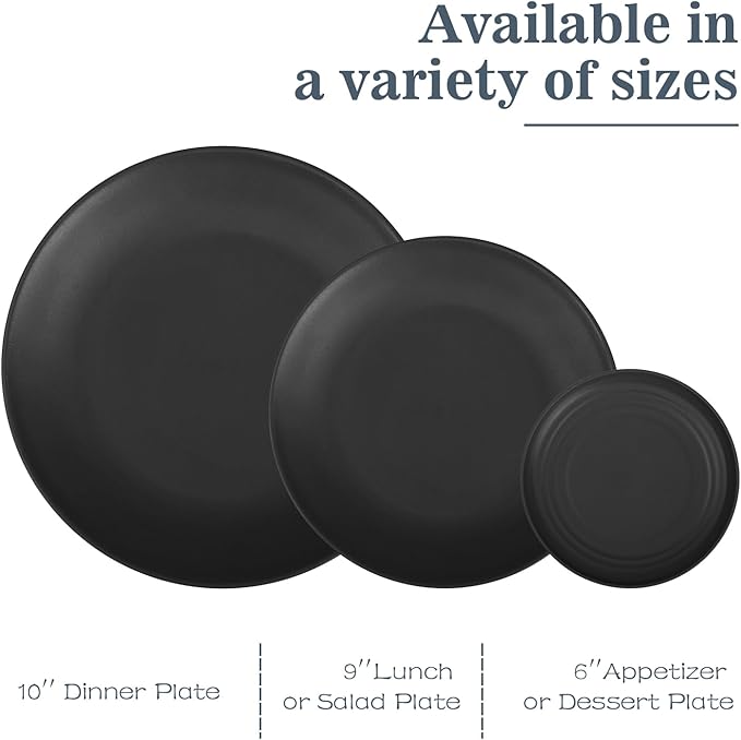 Wheat Straw Dinnerware Sets 40 PCS- Unbreakable Dishes Set for 8 Dishwasher and Microwave Safe Plates and Bowls Sets Reusable Plastic Plates Bowls Drinking Cups for Camping Party - Black