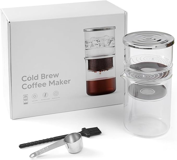CHICIRIS 300ml Cold Brew Coffee Maker Borosilicate Glass Slow Drip Iced Coffee Brewer for Tea and Extraction with Brush Spoon Home Office Travel