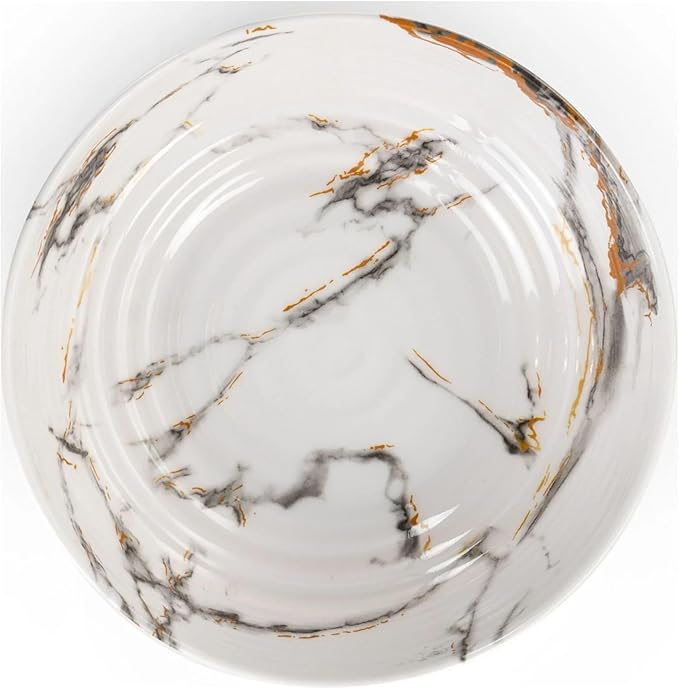 12-Piece Lightweight Melamine Dinnerware Sets White Marble Pattern Shatterproof &amp Dishwasher Safe Ideal for Outdoor Parties Family Dinners &amp Daily Use