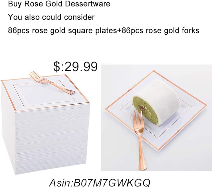 WDF-125PCS Rose Gold Plastic Silverware&ampDisposable Plastic Plates - Disposable Plates include 25 Dinner Plate25 Salad Plate25 Forks 25 Knives 25 Spoons for Wedding Party Birthday
