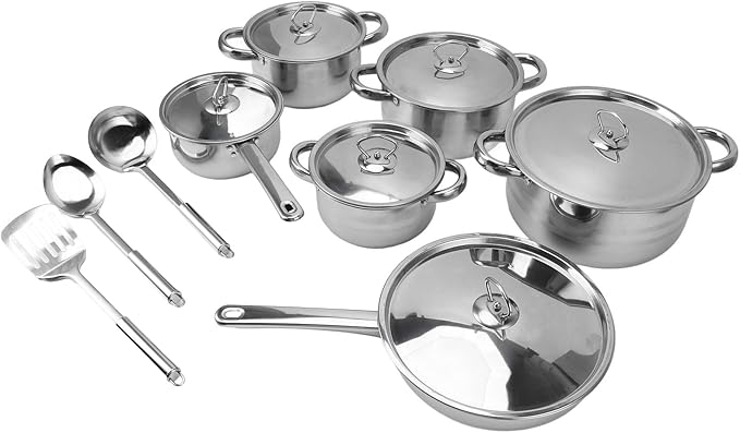 Stainless Steel Cookware Set Kitchen Pots and Pans with Soup Pot Saute Pan and Lids for Versatile Home Cooking Essentials