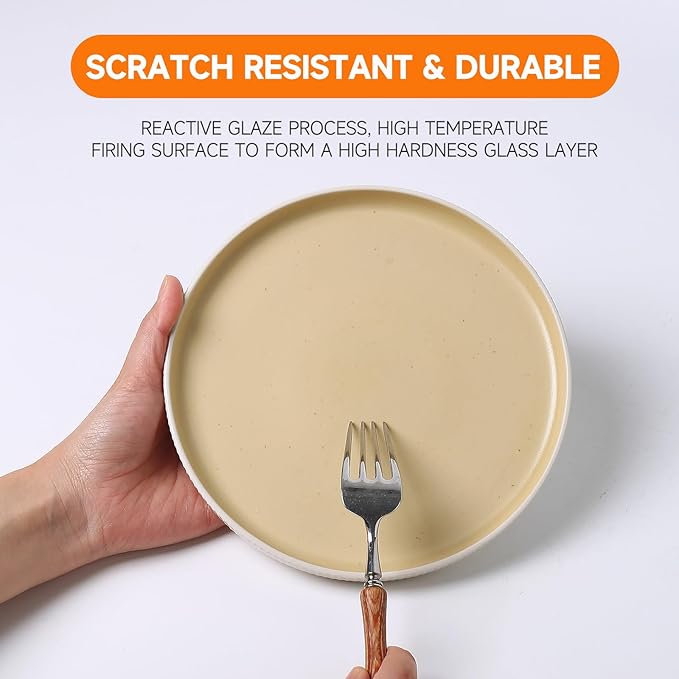 MONITO Ceramic Dinnerware Sets for 4 12PCS Stoneware Plates and Bowls Sets Reactive Glaze Dish Set Chip and Scratch Resistant Double Microwave and Dishwasher Safe White Orange