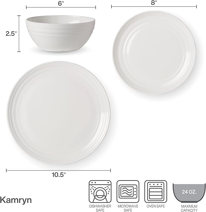 Mikasa Kamryn Vegan Bone Chip Resistant 12 Piece Dinnerware Set Service for 4