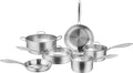 10-Piece Tri-Ply Stainless Steel Cookware Set - Induction-Ready Glass LidsPots and Pans Kitchen Set Riveted Handles Dishwasher Safe Compatible with All Cooktops