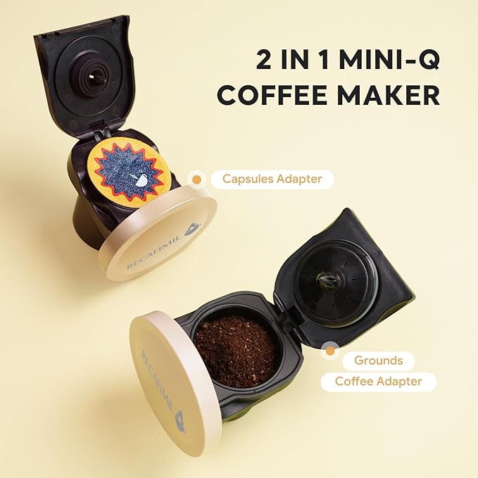 Single Serve Coffee Maker For K Cup Pod and Coffee Grounds /Tea Fast Brew in 2 minutes 2 IN 1 One Button Coffee Machine 4-8 Oz Brew Sizes Stylish＆Compact For Home Office RV and Dorm Champagne