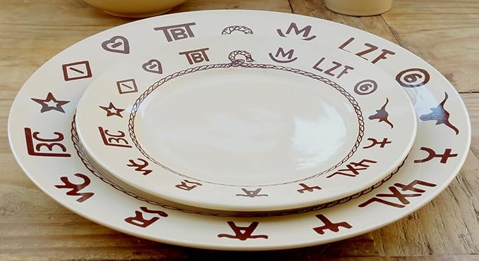 Black Forest Decor Cattle Branded Dinnerware Set - Rustic 16-Piece Stoneware for Ranch &amp Western Dining