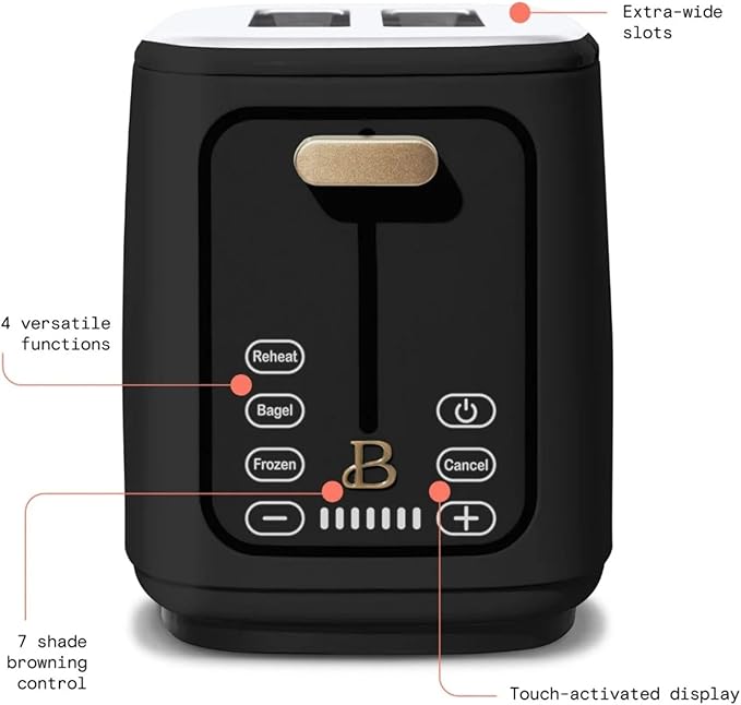 Smart Kitchen Toaster with Touch Interface and Preset Modes Advanced Two-Slice Toaster with Wide Slots and 7 Browning Levels (Black Sesame)