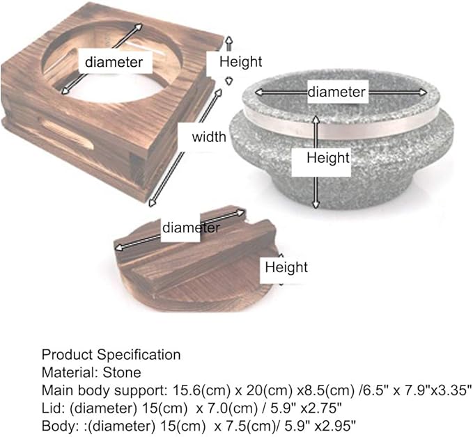 Jangsoo Gopdol Natural Stone Pot Dolsot Pot with Wood Lid for Nutrition Rice Steamer For 1~2 Person.