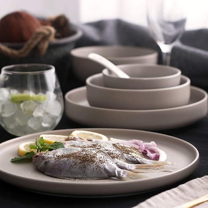 Dinnerware Sets - Luxury Gift Dishes Service Set Ceramics Dinner Sets 21 Pieces Frosted Brown Porcelain Dinner Plates - Porcelain Combination Set Dinnerware for Restaurant