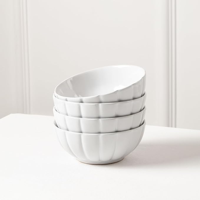 Earth &amp Clay Phoenix 12-Piece Stoneware Dinnerware Set Plates and Bowls Set Dishwasher and Microwave Safe Dish Set for 4 White