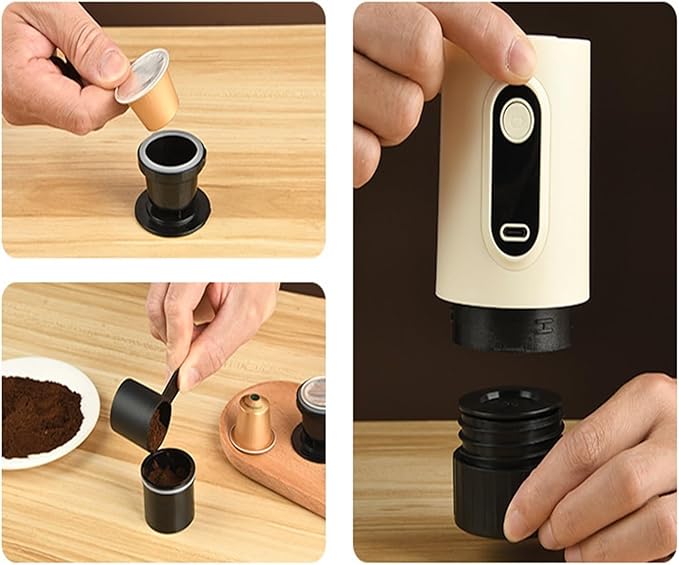 Portable Coffee Machine Portable Electric Espresso Machine Plastic Wireless Rechargeable Suitable For Car Home And Outdoor Easy Brewingfor Outdoor Travel Picnic(Beige Screen style)